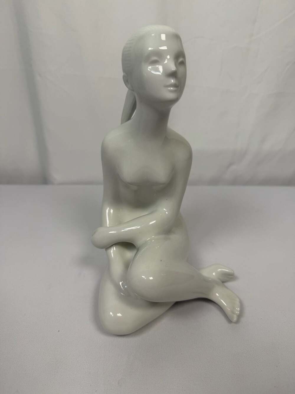 Vintage Royal Dux Czechoslovakia White Porcelain Sitting Woman Figurine